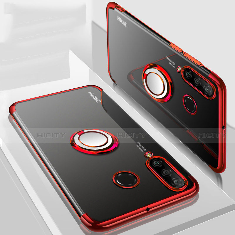 Custodia Silicone Trasparente Ultra Slim Cover Morbida con Magnetico Anello Supporto C01 per Huawei P30 Lite New Edition Rosso