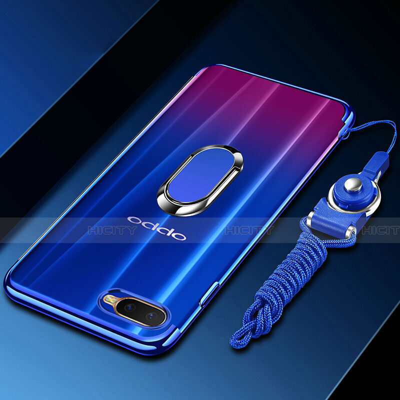 Custodia Silicone Trasparente Ultra Slim Cover Morbida con Magnetico Anello Supporto C01 per Oppo K1