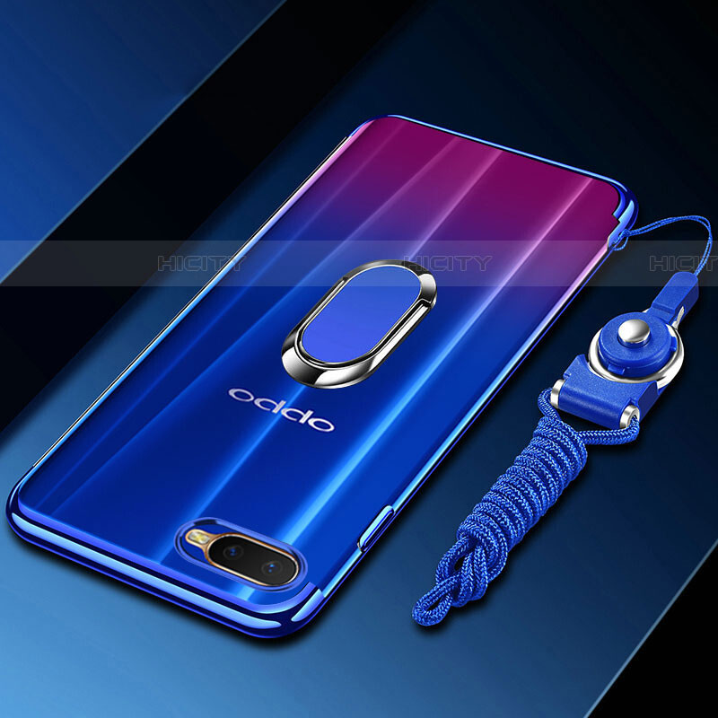 Custodia Silicone Trasparente Ultra Slim Cover Morbida con Magnetico Anello Supporto C01 per Oppo RX17 Neo Blu