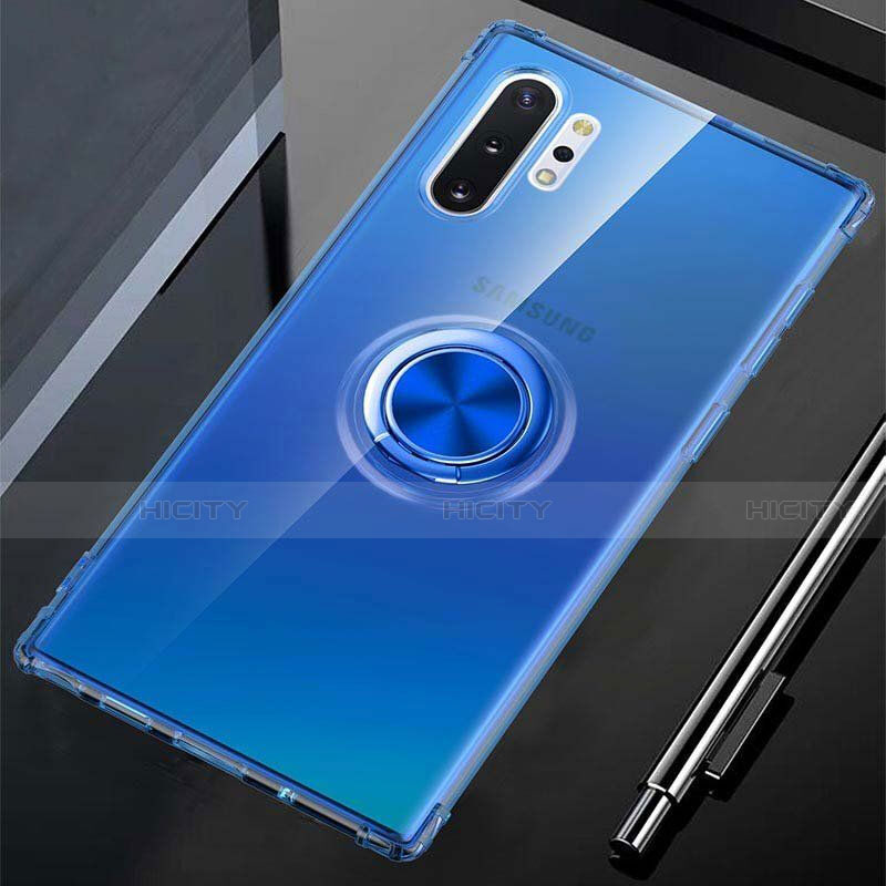 Custodia Silicone Trasparente Ultra Slim Cover Morbida con Magnetico Anello Supporto C01 per Samsung Galaxy Note 10 Plus