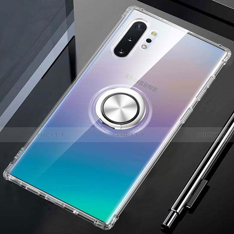 Custodia Silicone Trasparente Ultra Slim Cover Morbida con Magnetico Anello Supporto C01 per Samsung Galaxy Note 10 Plus 5G Chiaro