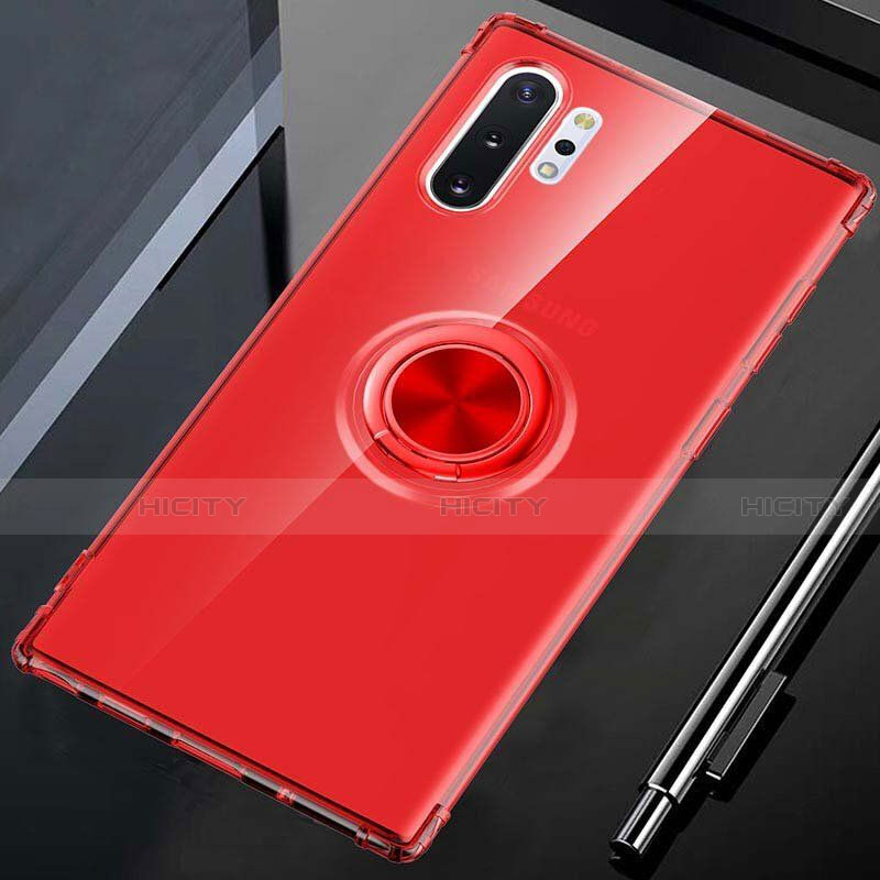 Custodia Silicone Trasparente Ultra Slim Cover Morbida con Magnetico Anello Supporto C01 per Samsung Galaxy Note 10 Plus 5G Rosso