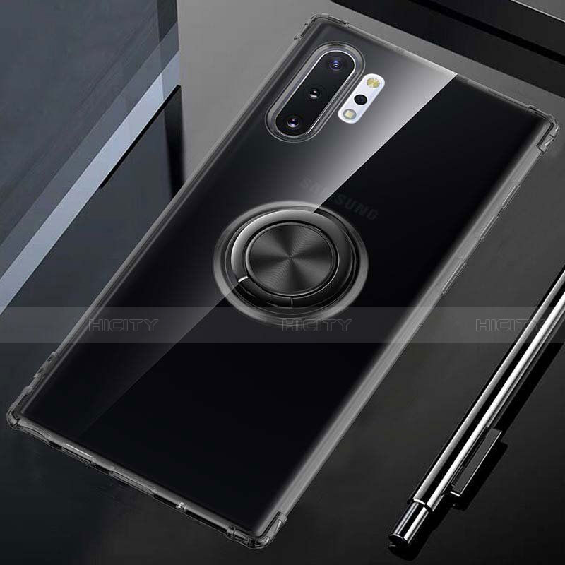 Custodia Silicone Trasparente Ultra Slim Cover Morbida con Magnetico Anello Supporto C01 per Samsung Galaxy Note 10 Plus Nero