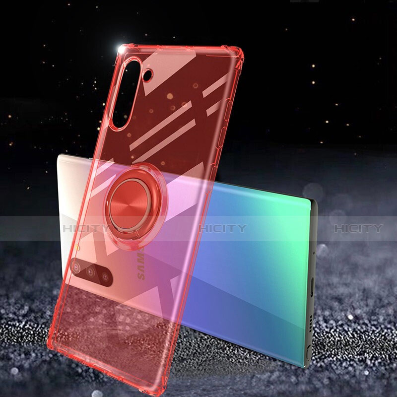 Custodia Silicone Trasparente Ultra Slim Cover Morbida con Magnetico Anello Supporto C01 per Samsung Galaxy Note 10 Rosso