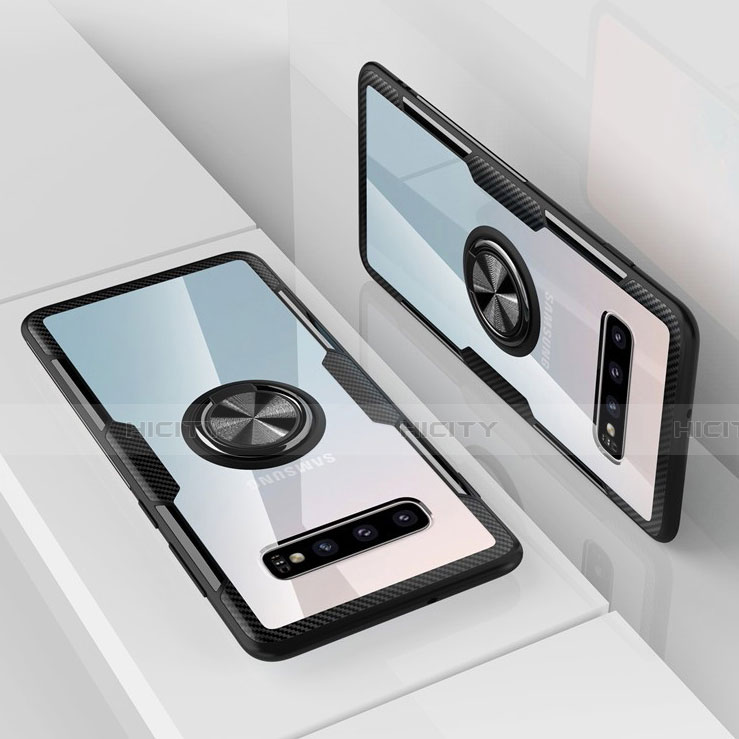 Custodia Silicone Trasparente Ultra Slim Cover Morbida con Magnetico Anello Supporto C01 per Samsung Galaxy S10 Plus