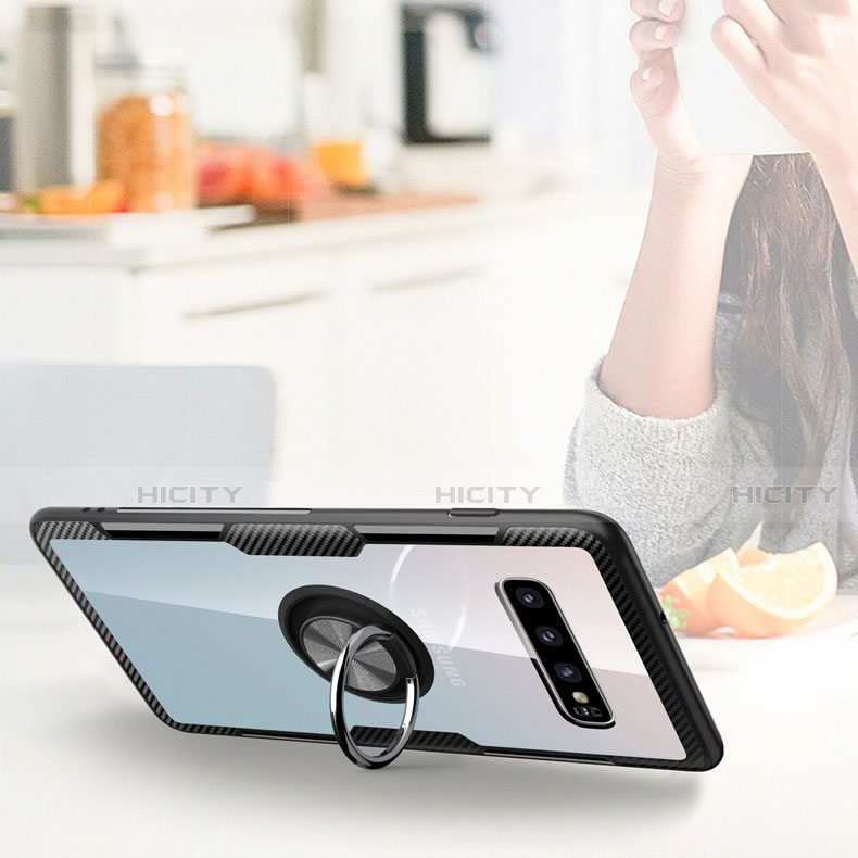 Custodia Silicone Trasparente Ultra Slim Cover Morbida con Magnetico Anello Supporto C01 per Samsung Galaxy S10 Plus