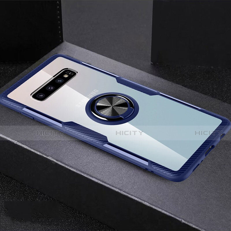 Custodia Silicone Trasparente Ultra Slim Cover Morbida con Magnetico Anello Supporto C01 per Samsung Galaxy S10 Plus Cielo Blu