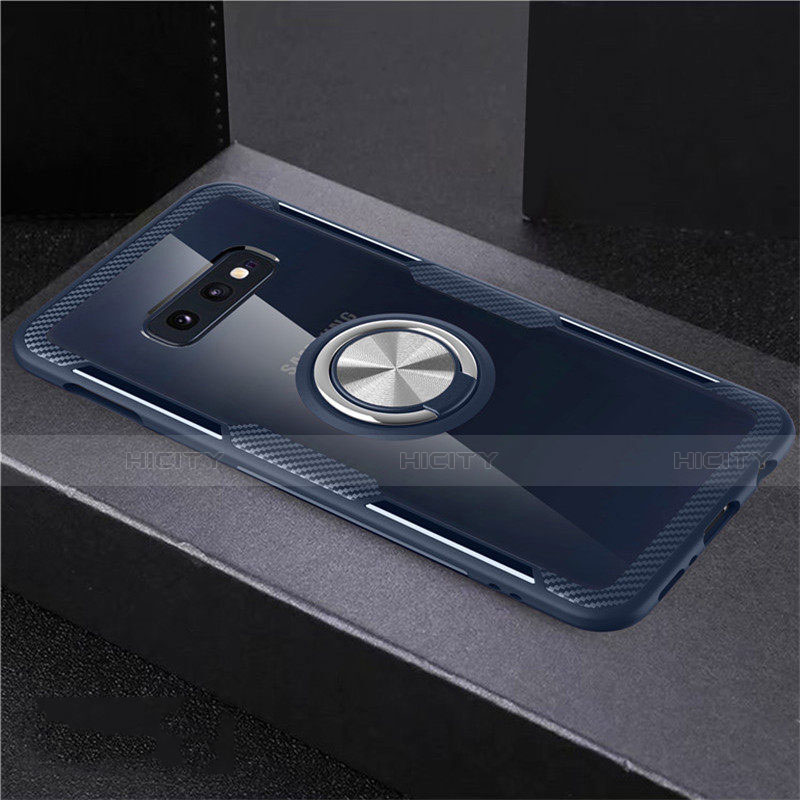 Custodia Silicone Trasparente Ultra Slim Cover Morbida con Magnetico Anello Supporto C01 per Samsung Galaxy S10e Blu