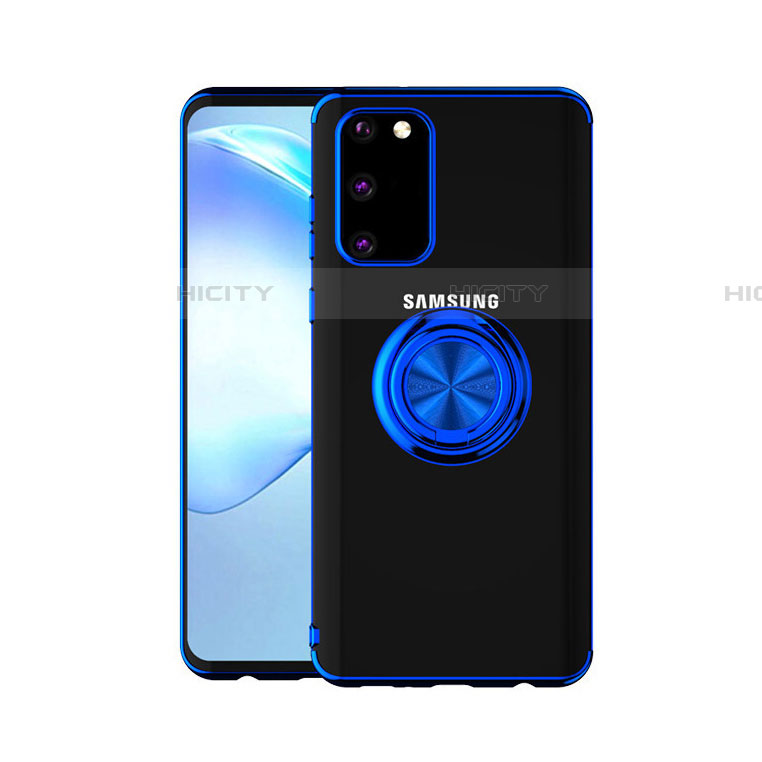 Custodia Silicone Trasparente Ultra Slim Cover Morbida con Magnetico Anello Supporto C01 per Samsung Galaxy S20 5G Blu