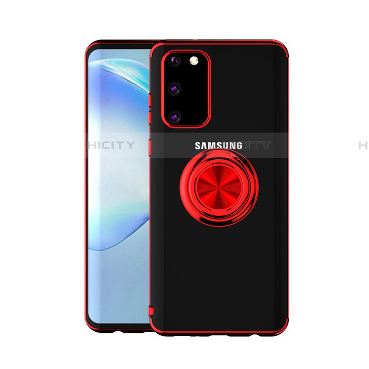 Custodia Silicone Trasparente Ultra Slim Cover Morbida con Magnetico Anello Supporto C01 per Samsung Galaxy S20 5G Rosso