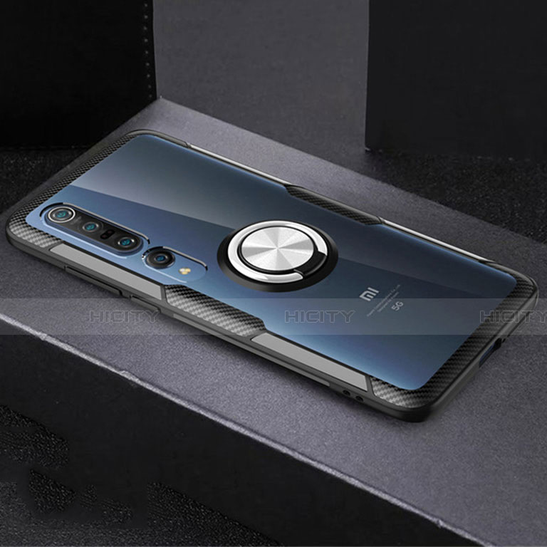 Custodia Silicone Trasparente Ultra Slim Cover Morbida con Magnetico Anello Supporto C01 per Xiaomi Mi 10 Pro