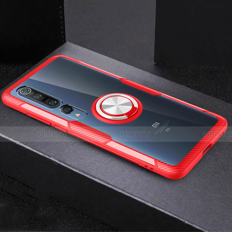 Custodia Silicone Trasparente Ultra Slim Cover Morbida con Magnetico Anello Supporto C01 per Xiaomi Mi 10 Pro
