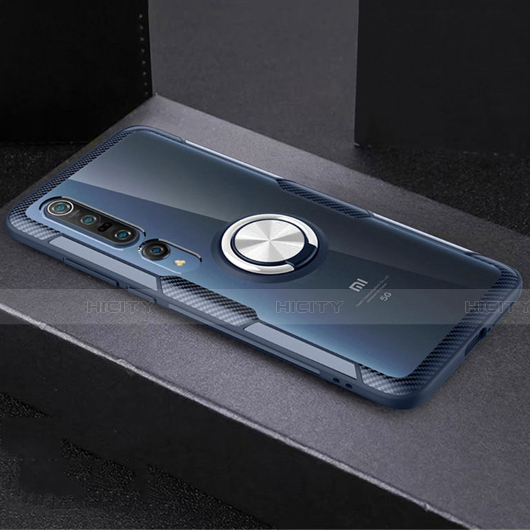 Custodia Silicone Trasparente Ultra Slim Cover Morbida con Magnetico Anello Supporto C01 per Xiaomi Mi 10 Pro Cielo Blu