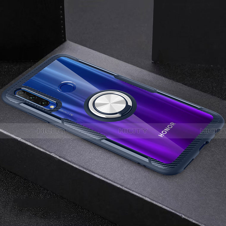 Custodia Silicone Trasparente Ultra Slim Cover Morbida con Magnetico Anello Supporto C02 per Huawei Honor 20 Lite Blu