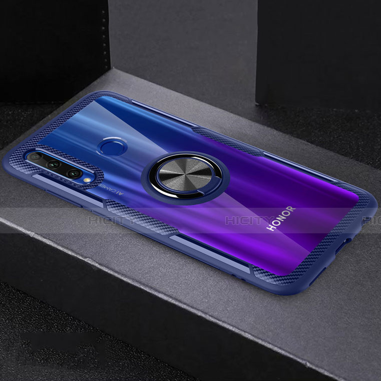 Custodia Silicone Trasparente Ultra Slim Cover Morbida con Magnetico Anello Supporto C02 per Huawei Honor 20E Blu e Nero