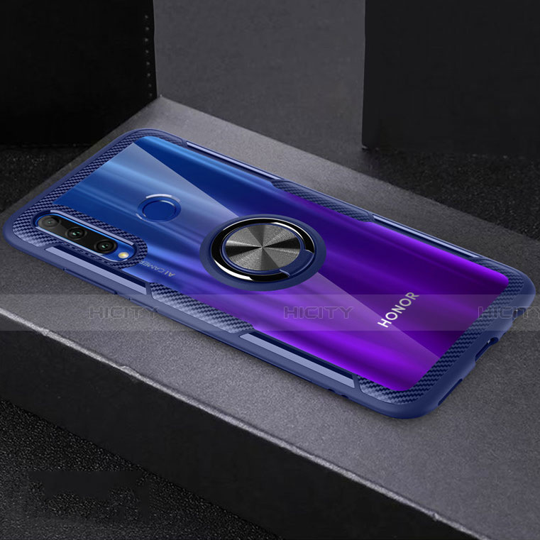 Custodia Silicone Trasparente Ultra Slim Cover Morbida con Magnetico Anello Supporto C02 per Huawei Honor 20i Blu e Nero