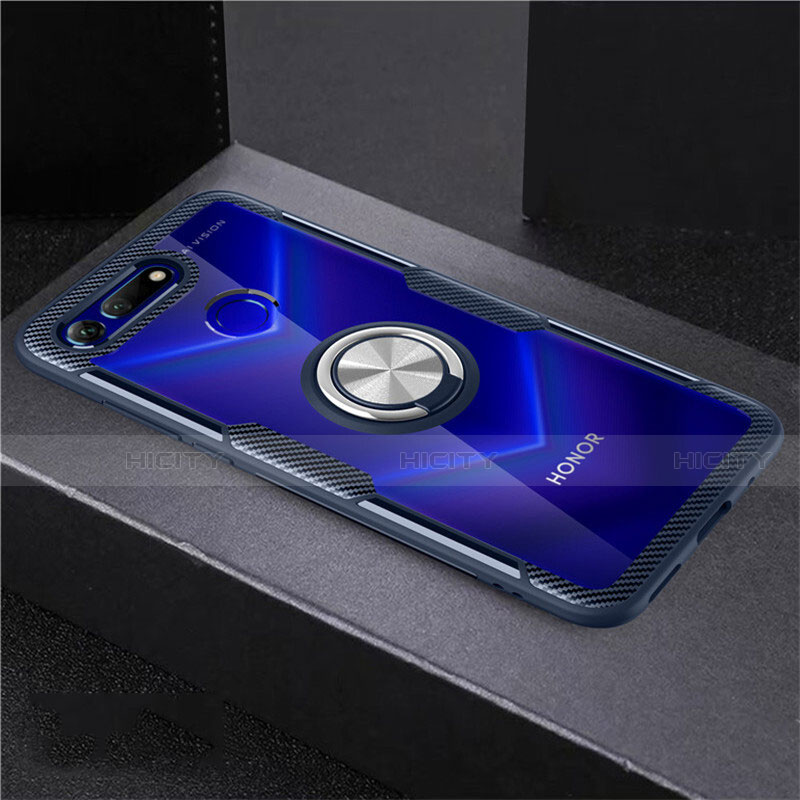 Custodia Silicone Trasparente Ultra Slim Cover Morbida con Magnetico Anello Supporto C02 per Huawei Honor V20 Blu