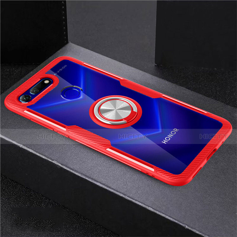 Custodia Silicone Trasparente Ultra Slim Cover Morbida con Magnetico Anello Supporto C02 per Huawei Honor V20 Rosso