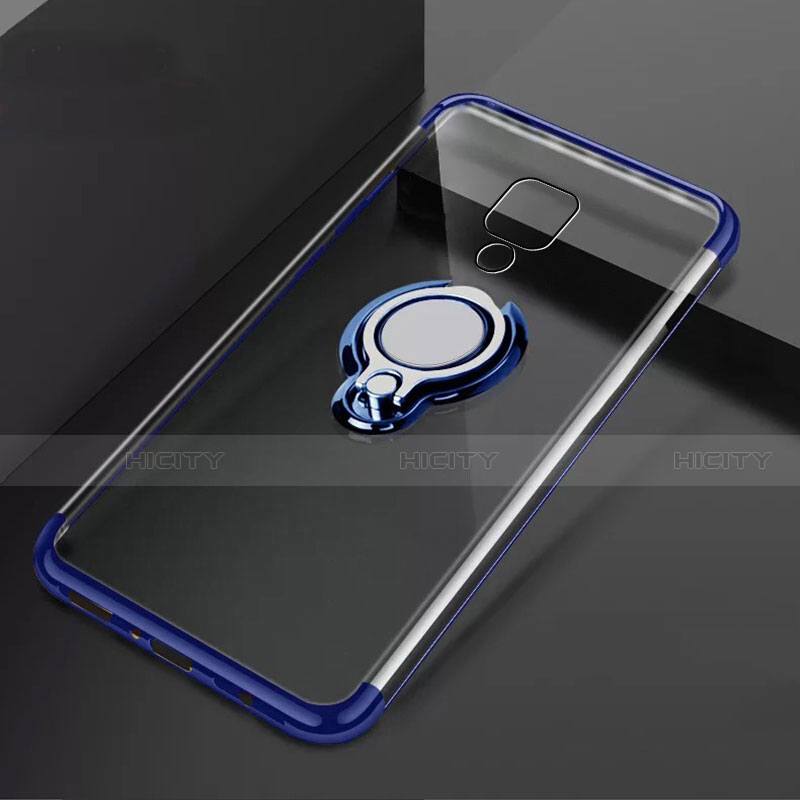 Custodia Silicone Trasparente Ultra Slim Cover Morbida con Magnetico Anello Supporto C02 per Huawei Mate 20 X 5G Blu