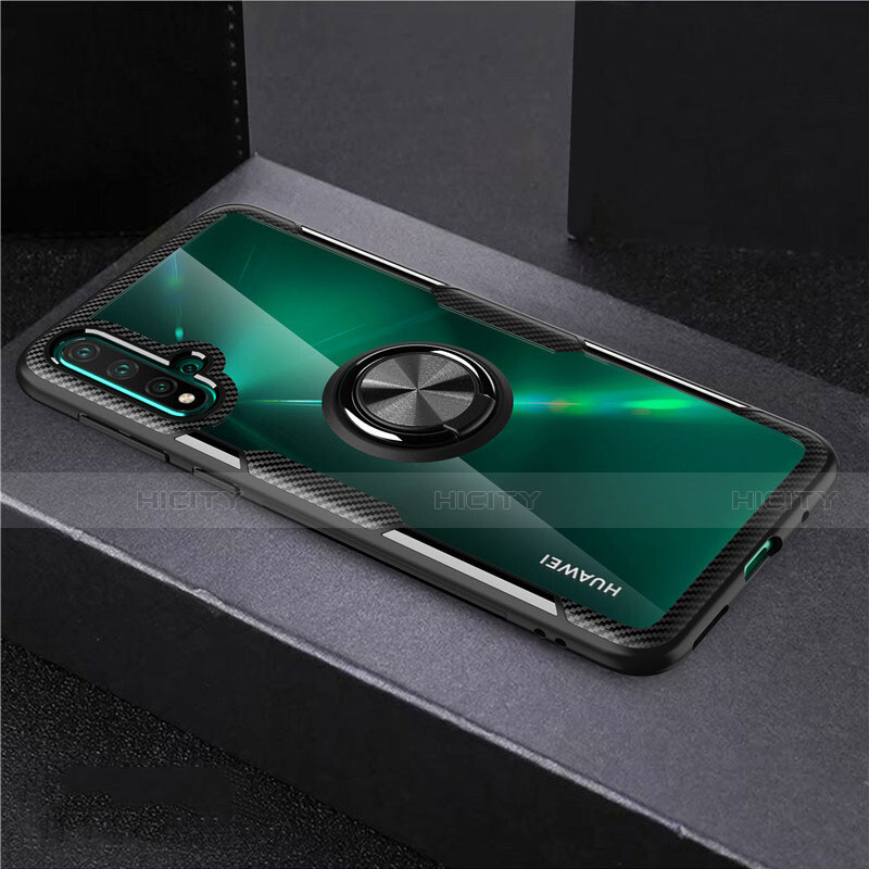 Custodia Silicone Trasparente Ultra Slim Cover Morbida con Magnetico Anello Supporto C02 per Huawei Nova 5