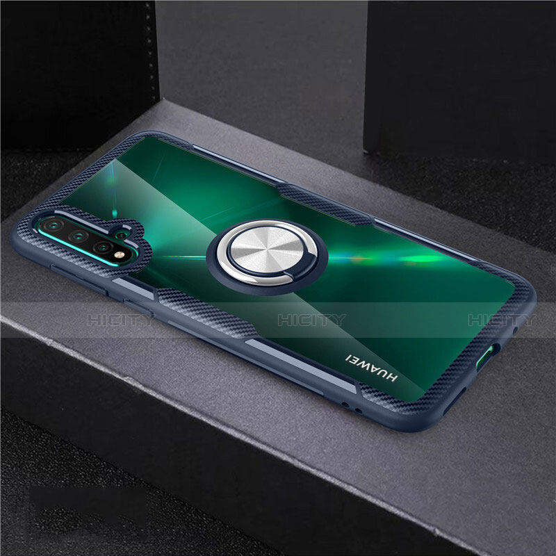 Custodia Silicone Trasparente Ultra Slim Cover Morbida con Magnetico Anello Supporto C02 per Huawei Nova 5 Blu