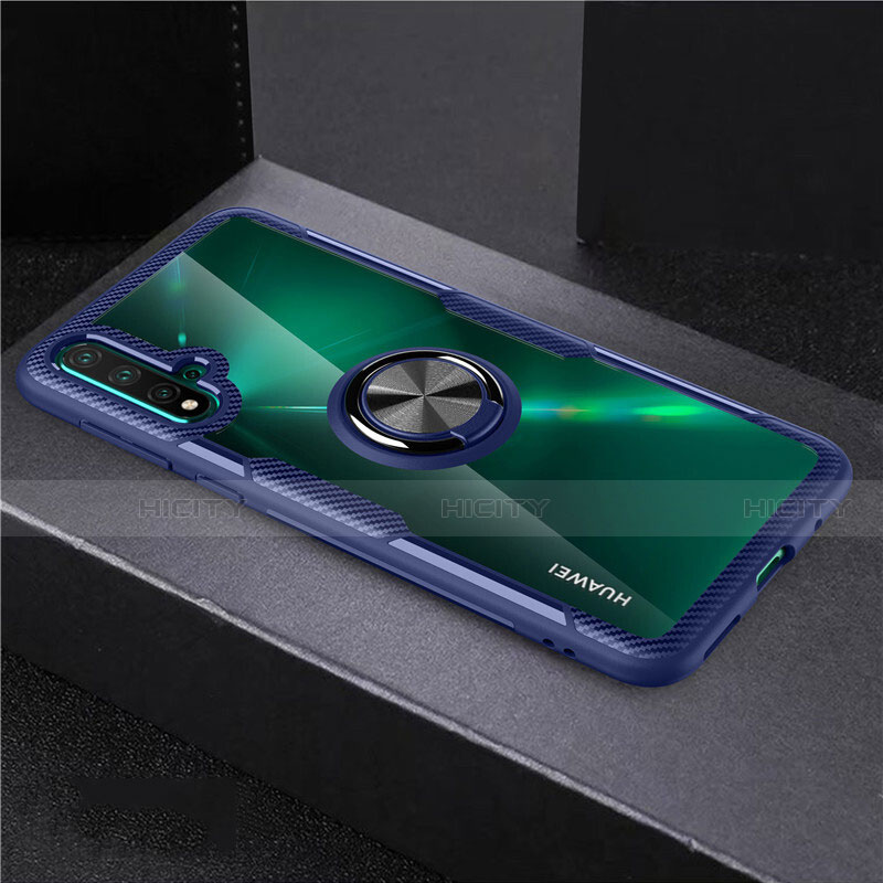 Custodia Silicone Trasparente Ultra Slim Cover Morbida con Magnetico Anello Supporto C02 per Huawei Nova 5 Blu e Nero