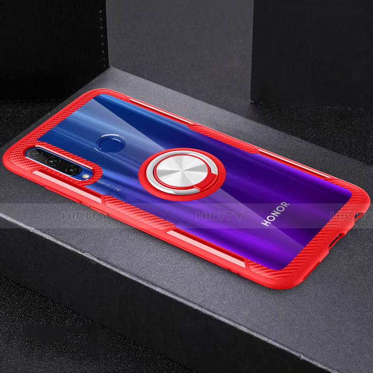 Custodia Silicone Trasparente Ultra Slim Cover Morbida con Magnetico Anello Supporto C02 per Huawei P Smart+ Plus (2019) Rosso