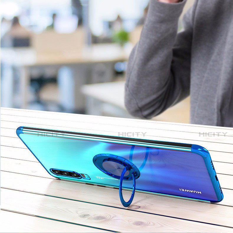 Custodia Silicone Trasparente Ultra Slim Cover Morbida con Magnetico Anello Supporto C02 per Huawei P30