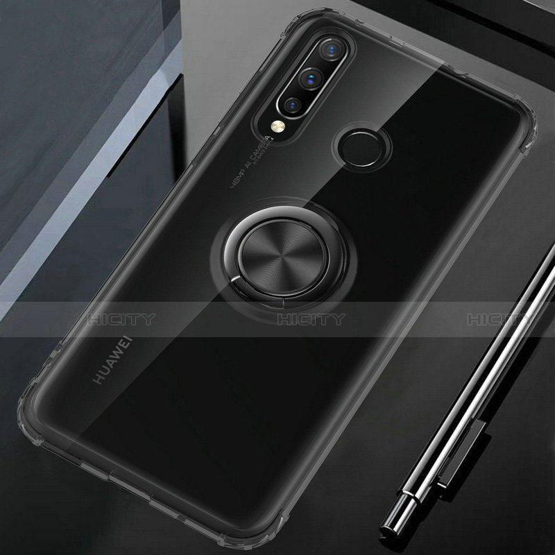 Custodia Silicone Trasparente Ultra Slim Cover Morbida con Magnetico Anello Supporto C02 per Huawei P30 Lite Nero