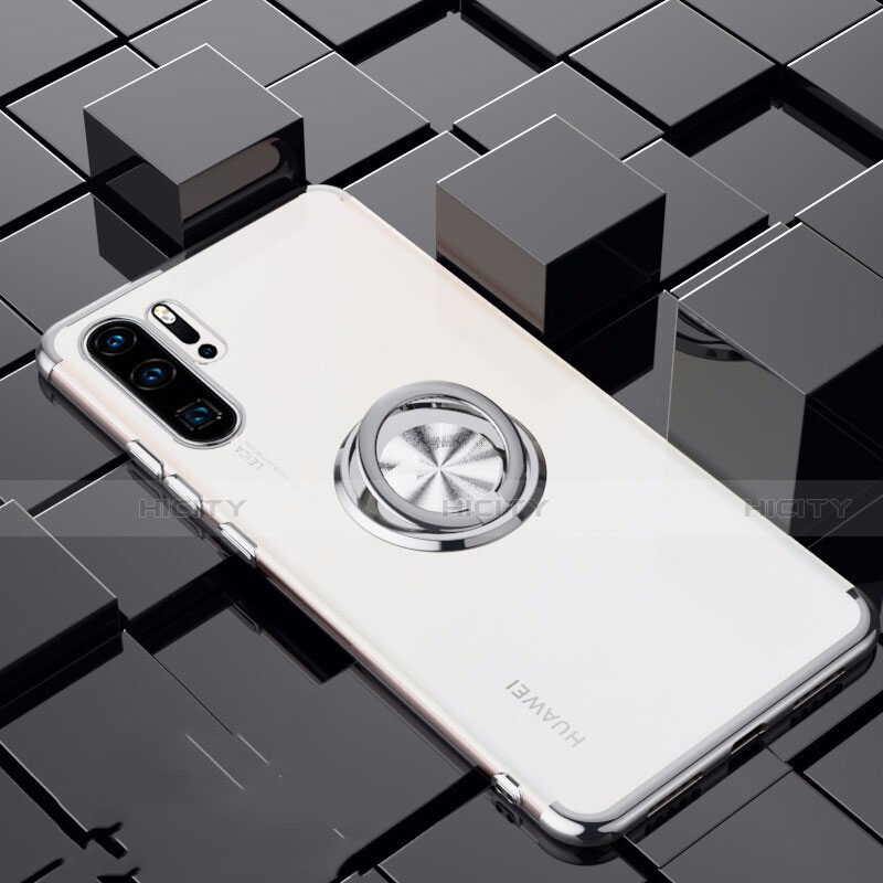 Custodia Silicone Trasparente Ultra Slim Cover Morbida con Magnetico Anello Supporto C02 per Huawei P30 Pro New Edition