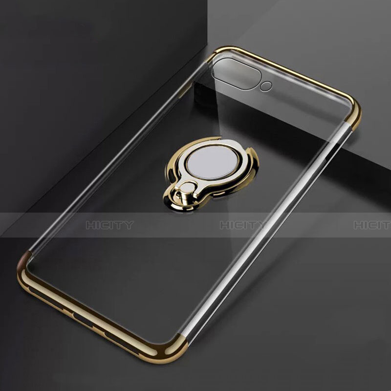 Custodia Silicone Trasparente Ultra Slim Cover Morbida con Magnetico Anello Supporto C02 per Oppo R17 Neo Oro