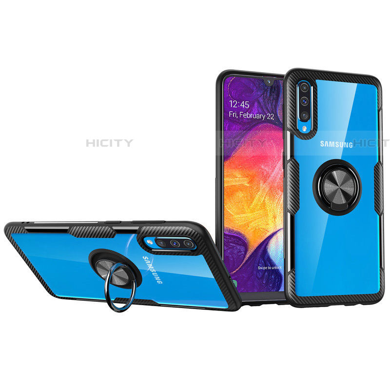 Custodia Silicone Trasparente Ultra Slim Cover Morbida con Magnetico Anello Supporto C02 per Samsung Galaxy A70 Nero