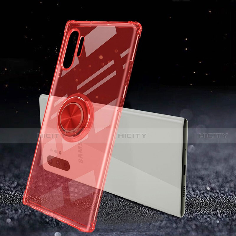 Custodia Silicone Trasparente Ultra Slim Cover Morbida con Magnetico Anello Supporto C02 per Samsung Galaxy Note 10 Plus 5G Rosso
