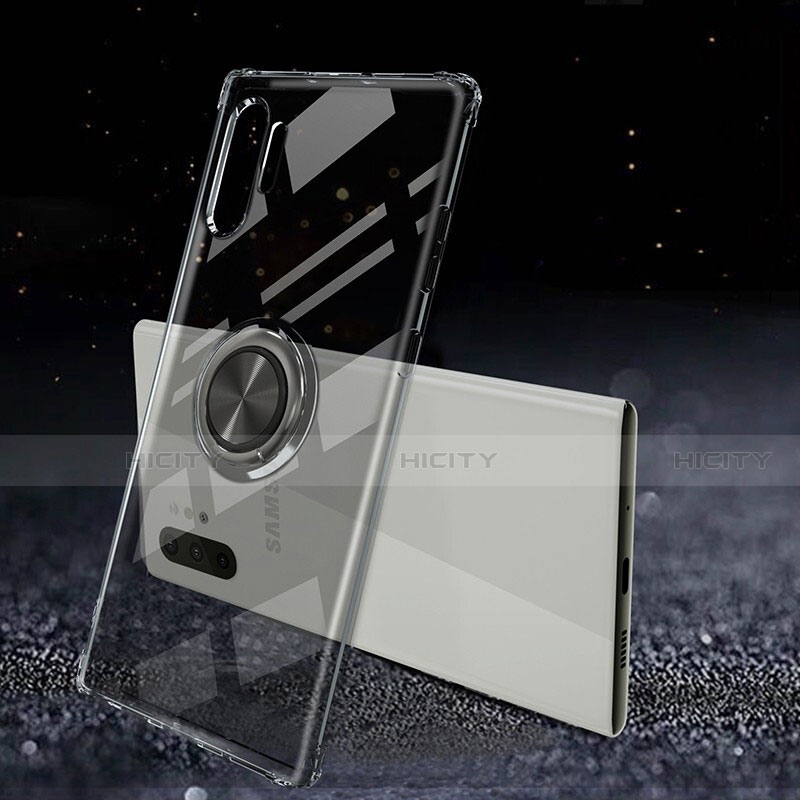 Custodia Silicone Trasparente Ultra Slim Cover Morbida con Magnetico Anello Supporto C02 per Samsung Galaxy Note 10 Plus Nero