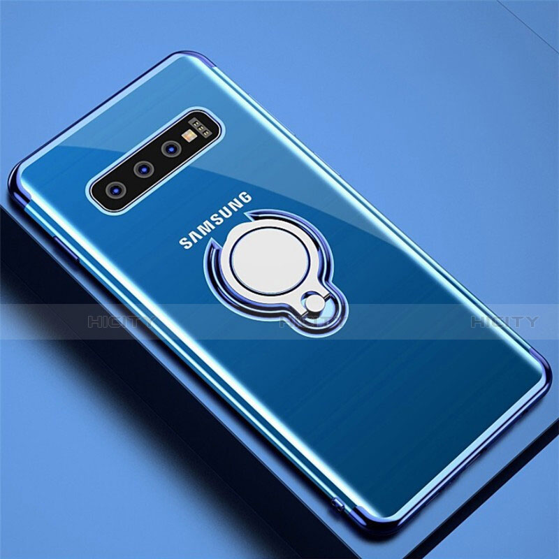 Custodia Silicone Trasparente Ultra Slim Cover Morbida con Magnetico Anello Supporto C02 per Samsung Galaxy S10 5G Blu