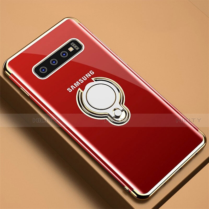 Custodia Silicone Trasparente Ultra Slim Cover Morbida con Magnetico Anello Supporto C02 per Samsung Galaxy S10 5G Oro