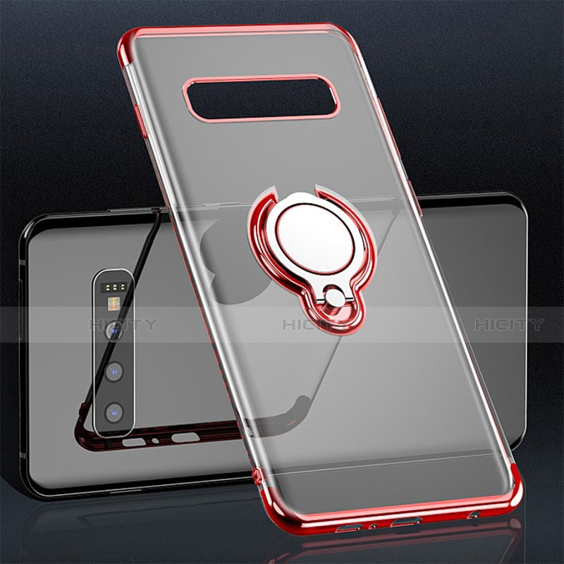 Custodia Silicone Trasparente Ultra Slim Cover Morbida con Magnetico Anello Supporto C02 per Samsung Galaxy S10