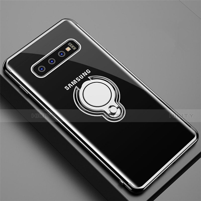 Custodia Silicone Trasparente Ultra Slim Cover Morbida con Magnetico Anello Supporto C02 per Samsung Galaxy S10 Nero