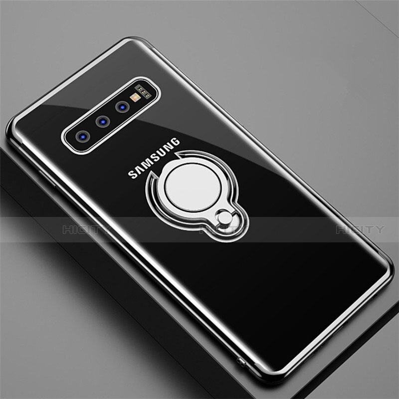Custodia Silicone Trasparente Ultra Slim Cover Morbida con Magnetico Anello Supporto C02 per Samsung Galaxy S10 Plus Nero