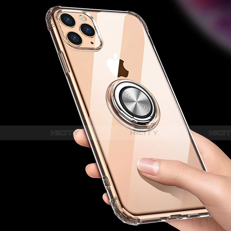 Custodia Silicone Trasparente Ultra Slim Cover Morbida con Magnetico Anello Supporto C03 per Apple iPhone 11 Pro