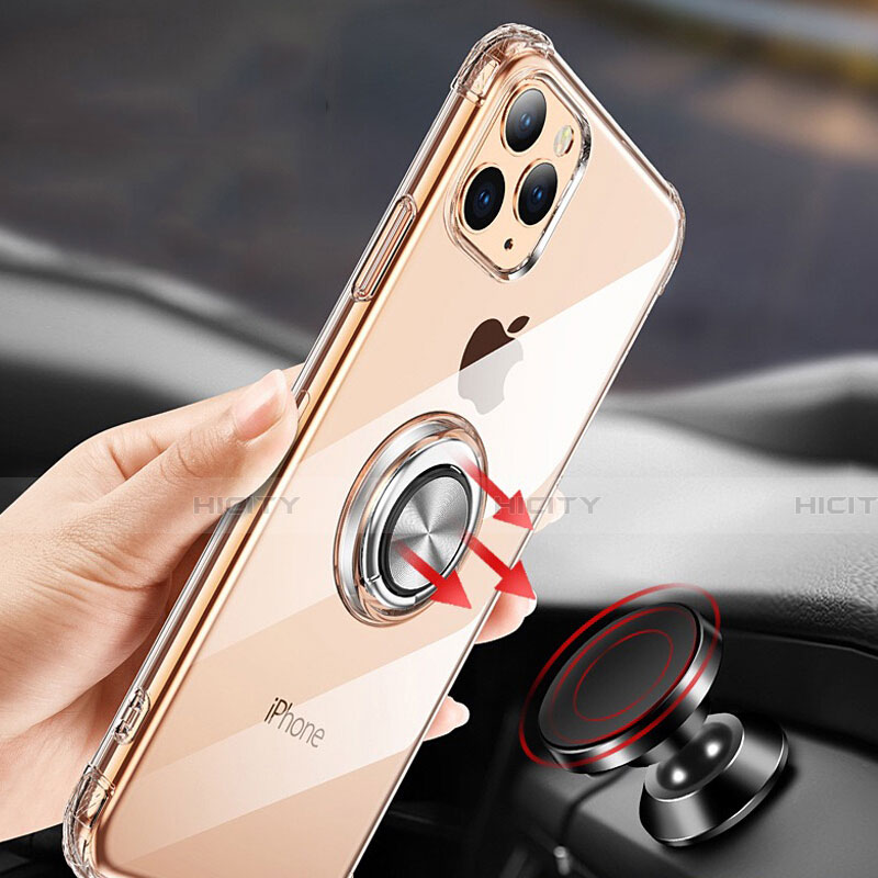 Custodia Silicone Trasparente Ultra Slim Cover Morbida con Magnetico Anello Supporto C03 per Apple iPhone 11 Pro