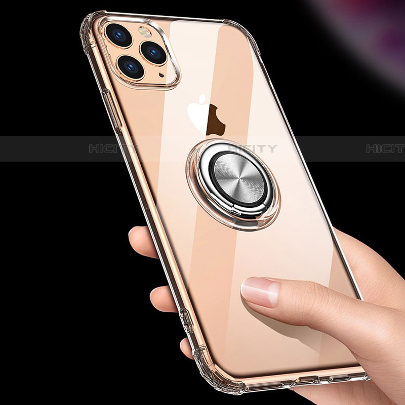 Custodia Silicone Trasparente Ultra Slim Cover Morbida con Magnetico Anello Supporto C03 per Apple iPhone 11 Pro Max