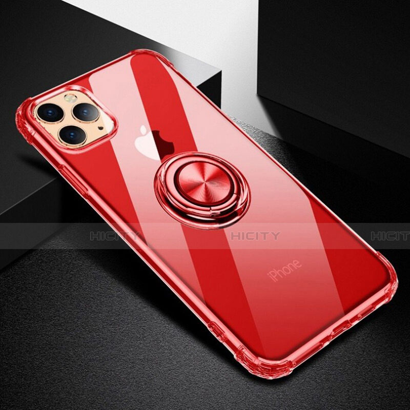Custodia Silicone Trasparente Ultra Slim Cover Morbida con Magnetico Anello Supporto C03 per Apple iPhone 11 Pro Rosso