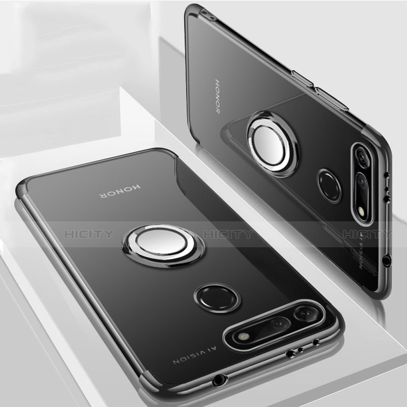 Custodia Silicone Trasparente Ultra Slim Cover Morbida con Magnetico Anello Supporto C03 per Huawei Honor View 20