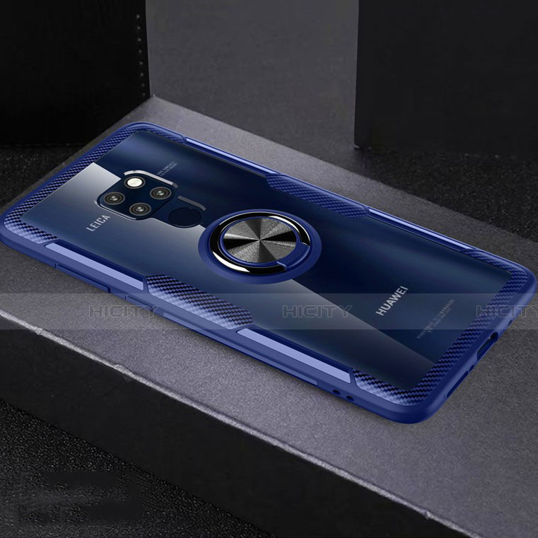 Custodia Silicone Trasparente Ultra Slim Cover Morbida con Magnetico Anello Supporto C03 per Huawei Mate 20 X 5G Cielo Blu