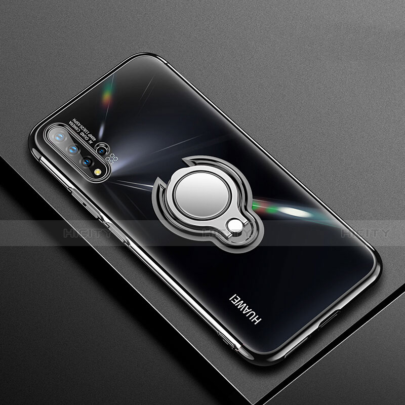 Custodia Silicone Trasparente Ultra Slim Cover Morbida con Magnetico Anello Supporto C03 per Huawei Nova 5 Pro