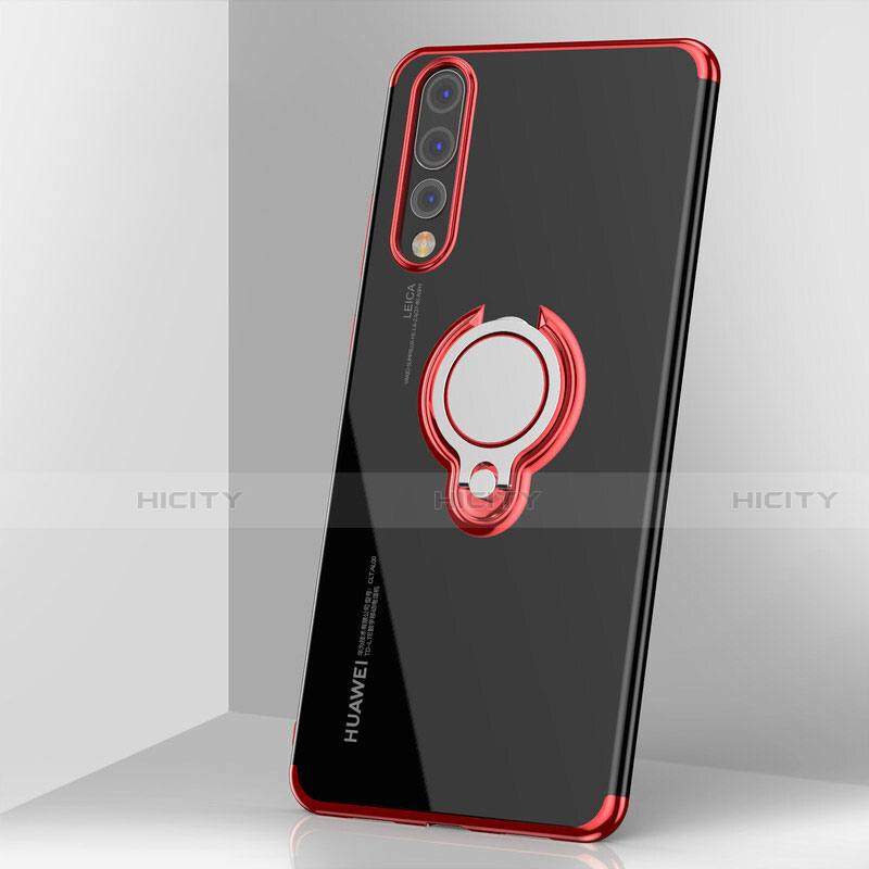 Custodia Silicone Trasparente Ultra Slim Cover Morbida con Magnetico Anello Supporto C03 per Huawei P20 Pro Rosso