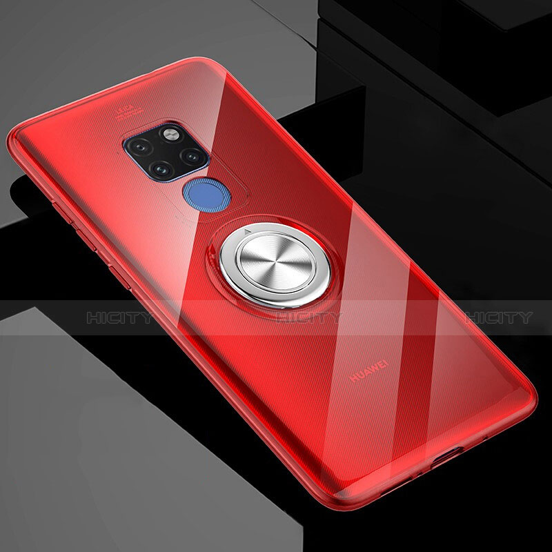 Custodia Silicone Trasparente Ultra Slim Cover Morbida con Magnetico Anello Supporto C04 per Huawei Mate 20 X 5G