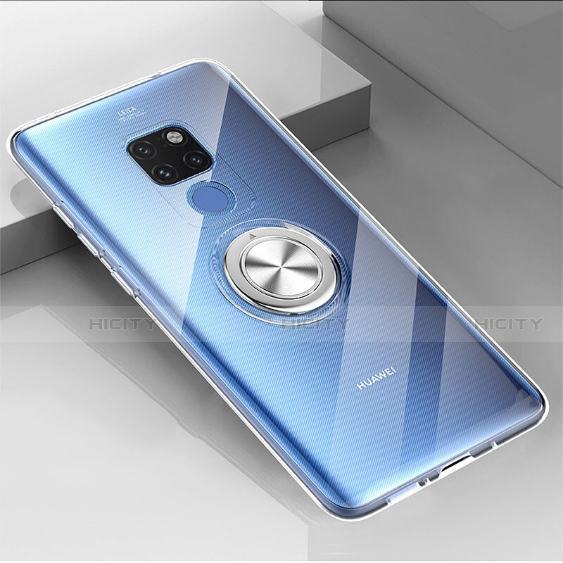 Custodia Silicone Trasparente Ultra Slim Cover Morbida con Magnetico Anello Supporto C04 per Huawei Mate 20 X 5G