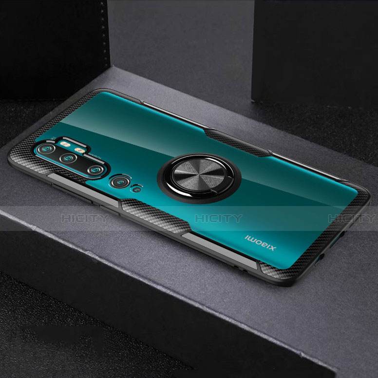 Custodia Silicone Trasparente Ultra Slim Cover Morbida con Magnetico Anello Supporto D01 per Xiaomi Mi Note 10